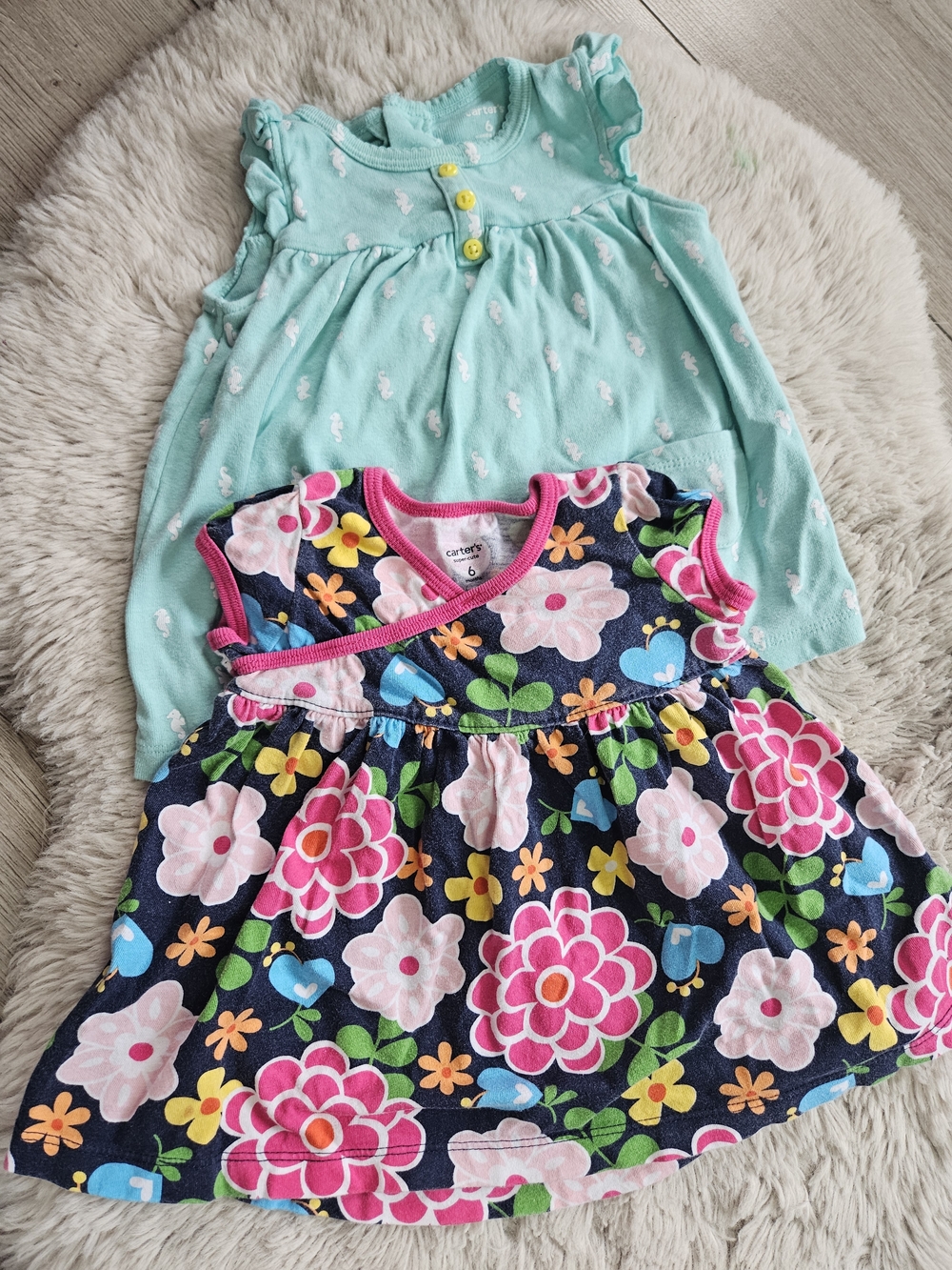 Carter's Baby Girl Summer Set 6M Floral Dress and Seahorse Jumper Romper